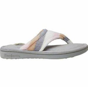NWT Sz. L (9/10) Dearfoams Pink/Tan/White/Gray Thong Slipper w/ Hard Sole